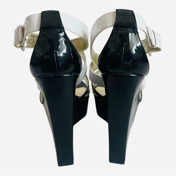 SHOEDAZZLE MORGANA Black Gold White Open Toe Platform Wedge Sandals Size 8 NIB - Picture 6 of 11